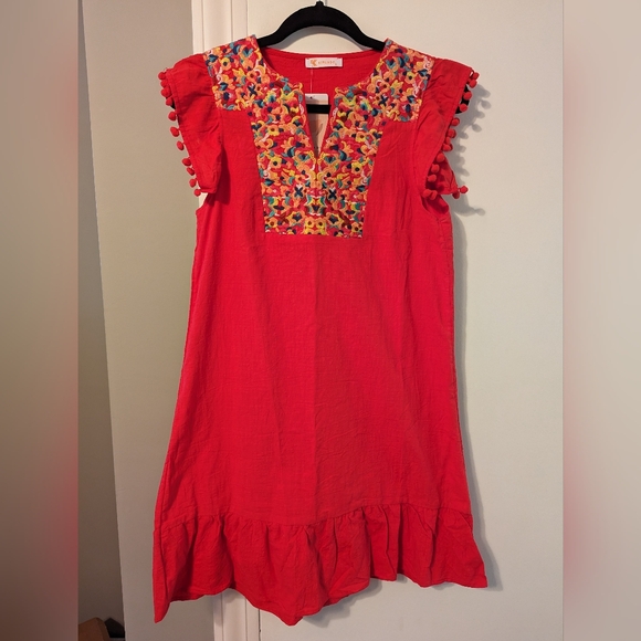 Amazon Red Embroidered Shift Dress Size S NWT - Picture 7 of 12
